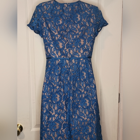 ADRIANNA PAPELL Dark Romantic Blue Lace Dress Burnout Floral Details(#1,031) - Picture 7 of 9